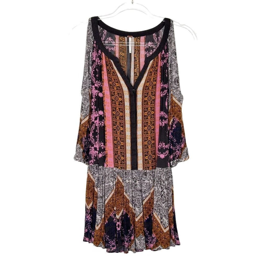 Free People Tunic Dress Womens Size XS‎ Mini Cold Shoulder Gauze